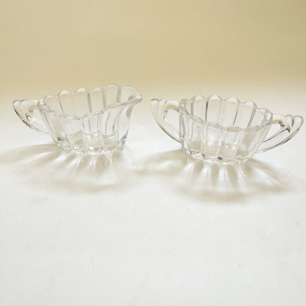 Vintage Heisey Crystolite‎ Handled Standing Open Creamer & Sugar Set MCM 50's
